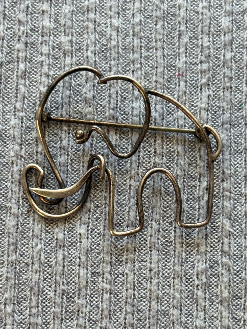 Vintage silver tone lucky elephant w trunk up brooch